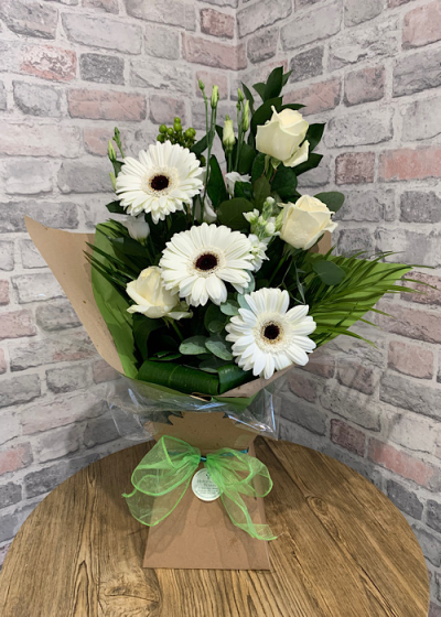 Front Facing Creams - Classic front facing facing Aqua pack using a lovely mix of greens and whites. This picture is a standard size. Exact flowers may vary depending on availability.